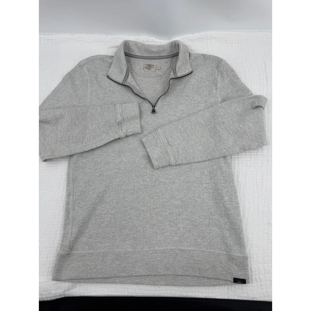 Faherty Textured Knit Quarter Zip Pullover Mens Size M 100% Good Earth Cotton